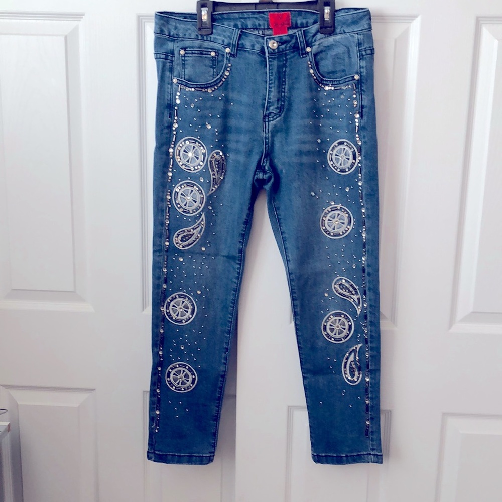 V Christina Bejeweled Jeans size 8